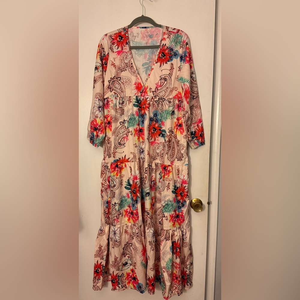 Dress, Tiered Flowy Boho Maxi